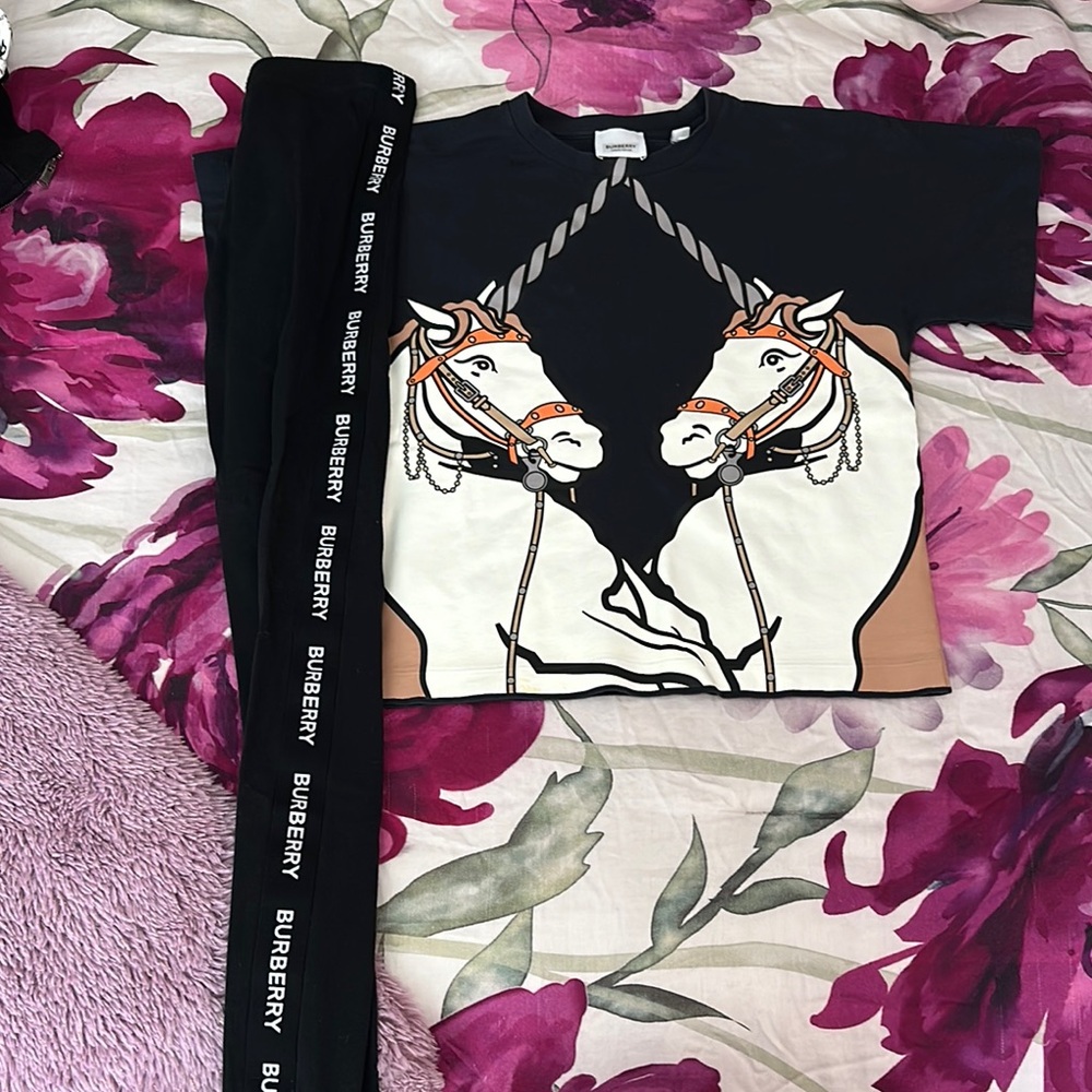 Burberry Equestrian Graphic Tee and Logo Track Pants